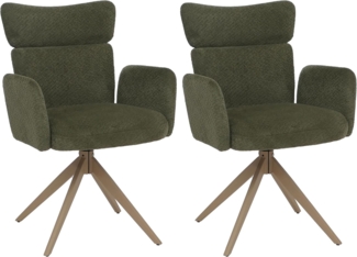 2er-Set Esszimmerstuhl HWC-N11, Stuhl, drehbar Auto-Return Stoff Bouclé 350g/m² Öko-Tex ~ grün, Beine Holz-Optik
