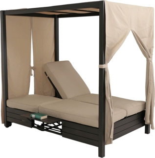 Aluminium Lounge-Gartenliege HWC-O18, XL Sonnenliege Bali-Liege Daybed, 10cm-Polster 193x126x204cm schwarz Kissen creme