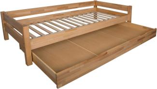 Bubema Duo Bett mit Bettkasten 90x200 cm Buche massiv, Farbe Natur geölt, inkl. Rollrost