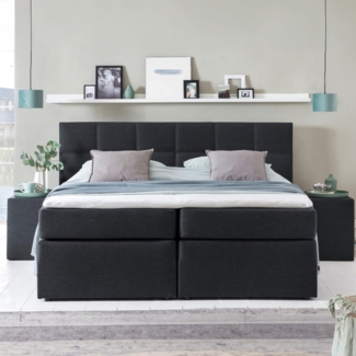 Möbelfreude Doluna Bea Boxspringbett 200x220 cm H2/H3 in Schwarz inkl. Visco Topper mit Memoryeffekt + 7 Zonen Taschenfederkern-Matratze + Bonell-Federkernpolsterung