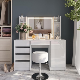 Schminktisch Sherry Weiß/Weiß Hochglanz 128.2 cm 5 Teile Vicco