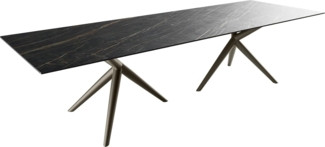 Esstisch Edge 300x100 Keramik Laminam®Noir Desir Braun Estelar rund Metall Effektfinish Titan
