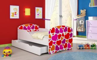 Kinderbett Luna mit Stauraum und verschiedenen Motiven 140x70 Hearts