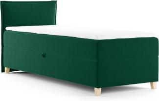 Boxspringbett Fren Mini mit Bettkasten - Einzelbett mit Bonell-Matratze und Topper, Polsterbett mit Holzfüße, Bett, Kinderzimmer (Dunkelgrün (Kronos 19), 80 x 200 cm)