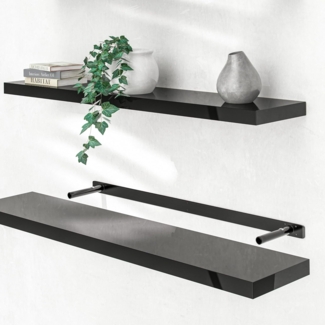 Casaria Wandboard, Schwarz Hängeregal mit Halterung 15kg Tragkraft Küche Hochglanz 110cm
