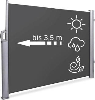 NOOR Seitenmarkise Exklusiv 100x350 cm Anthrazit I Der ideale Sichtschutz für Balkon, Terrasse & Garten I Sonnenschutz/Regenschutz/Windschutz inkl. Befestigungen I Imprägniert und wasserabweisend