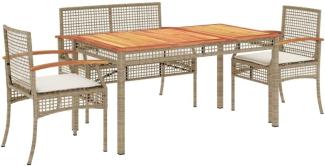 4-tlg. Garten-Essgruppe mit Kissen Beige Poly Rattan