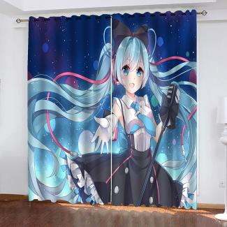 Fgolphd Verdunkelungsvorhang-Set 3D-Druck Anime Cartoons Hatsune Miku Vorhänge Für Kinderzimmer Schiebegardine Blickdicht Für Dekoration Wohnzimmer Esszimmer (220×215(BxH),20)