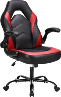 DUMOS Gaming Stuhl - Ergonomischer Gaming Sessel, Verstellbarer Drehbarer Gamingstuhl aus PU-Leder mit klappbaren Armlehnen, Geeignet für Zuhause, Büros usw(Schwarz-Rot)