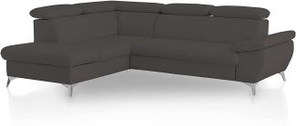 Mivano Eckcouch Gisele / Ecksofa mit Schlaffunktion, Stauraum, Armteilfunktion und Kopfteilverstellung / 256 x 83 x 209 / Kunstleder, Grau