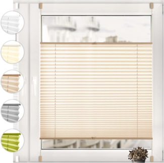 Sonello Plissee Klemmfix ohne Bohren 50cm x 140cm Beige Faltrollo Plisseerollo Jalousie für Tür & Fenster Blickdicht Sichtschutz Sonnenschutz Fertifplissee Rollo