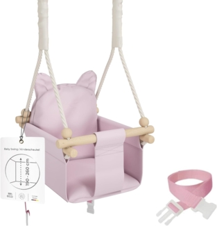 MAMOI® Baby Swing Child Swing Wood Pink + SAFETY BELT | CE | 100% ECO | Made in EU