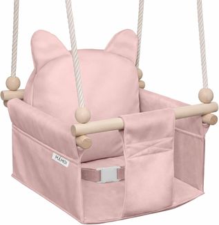 MAMOI® Baby Swing Child Swing Wood Pink + SAFETY BELT | CE | 100% ECO | Made in EU