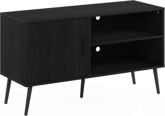 Furinno Claude TV-Ständer im Mid-Century-Stil mit Holzbeinen, einem Schrank und Zwei Regalen, Espresso