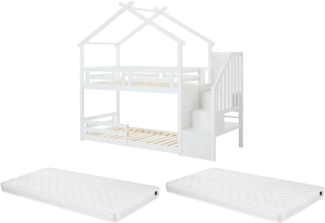Vente-unique - Hochbett Hausbett - 90x190 cm - Kiefer & MDF + Matratze - Weiß - TALETY