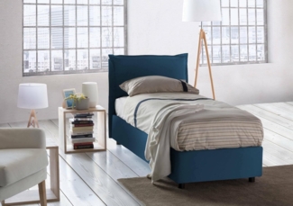 Talamo Italia - Zusanne Einzelbett, Bettkasten mit Stoffbezug, 100 % Made in Italy, Öffnung vorne, geeignet für Matratze 90x190 cm, Blau