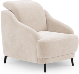 CAVADORE Sessel Blue/Polstersessel im modernen Design inklusiv Kopfteilverstellung und mattschwarzen Metallfüßen / 87 x 93 x 104 / Mikrofaser, Beige