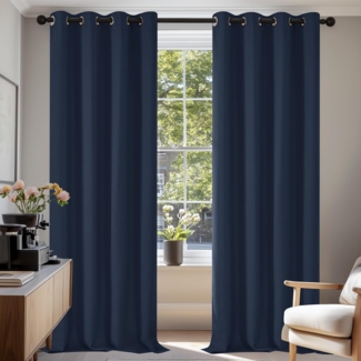 Deconovo Verdunkelungsgardinen mit Kälteschutz Vorhang Blickdicht Kälteschutzvorhang, 160x132 cm(HöhexBreite), Dunkelblau, 2er Set