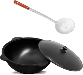 Gusseisen Kasan 22L rund NAMANGAN Aluminium Deckel Campingtopf Kazan WOK Kessel Camping BBQ Asia Schaumkelle