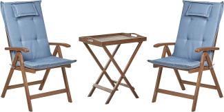 Bistro Set mit Kissen AMANTEA Holz Blau