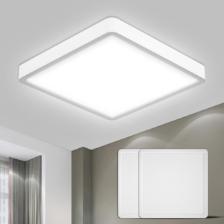 LQWELL Deckenleuchte LED Deckenlampe,Badlampe Quadrat Flach 2 Stück, LED fest integriert, 18W 1600LM Modern Schlicht Lampe Dünn, 220 * 24mm, für Wohnzimmer Badezimmer Schlafzimmer Küche Flur Keller Büro