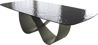 Esstisch Edge Boot 240x120 Reliefglas Rauchschwarz 3D-Design Infinity Metall Effektfinish Titan