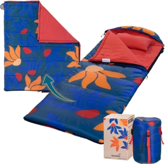 Skandika Deckenschlafsack Sovro Flex 190+30 Fiery Garden, Schlafsack Outdoor für Erwachsene, 3 Jahreszeiten