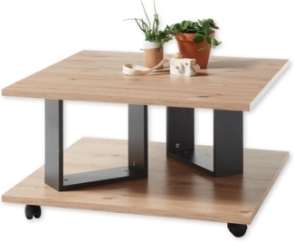 Stella Trading ZERA Couchtisch auf Rollen in Artisan Eiche Optik, Anthrazit - Mobiler Sofatisch für Ihr Wohnzimmer - 80 x 40 x 80 cm (B/H/T)