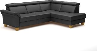 CAVADORE Leder-Ecksofa Ammerland mit Ottomane / Landhaus-Sofa mit Federkern + Kopfteilverstellung / 245 x 84 x 194 / Leder Schwarz