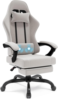 JUMMICO Gaming Stuhl Stoff, Bürostuhl Ergonomic mit Massage Lendenkissen, Gaming Chair mit fußstütze, Sitzbreite 50cm Gamer Sessel, Gamer Stuhl Massage, Hellgrau