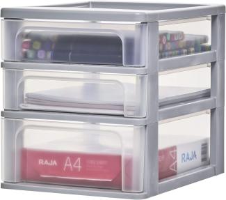 Iris Ohyama, Aufbewahrungsturm aus Kunststoff, Büroschublade 2x4L x 1x7L, OCH-2021, Grau, ergonomischer Griff ? B35,5 x T26 x H29,5 cm