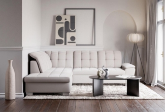 Selsey Couch 258x212 cm Ecksofa mit Schlaffunktion und Bettkasten, Modular Sectional Sofa, Stoff Verita Creme, Verstellbare Kopfstützen, Komfort & Stil für Wohnzimmer & Gäste Linkse Seite