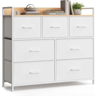 Songmics Kommode mit 7 Stoffschubladen, Holz / Metall wolkenweiß-eichenbeige, 98 x 28,5 x 85 (BxTxH) cm