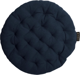 LINUM PEPPER Elegantes Rundes Sitzkissen Ø 37cm, 100% Baumwolle, Maschinenwaschbar, Dunkles Marineblau