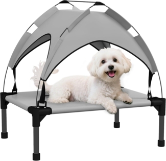 PawHut Tierbett mit Baldachin, Outdoor Hundeliege mit Dach, Atmungsaktiv, Oxford, für Mini- und Kleinhunde Hellgrau Oxford 61 x 46 x 94 cm