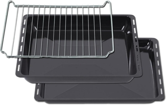 ICQN Backblech 455 x 375 mm Set, 30 und 60 mm Extra Tiefe mit Gitter, Emailliert, (Set, 3-St, 455x30 und 455x60 mm set mit Backofenrost), Passend für Bosch, Siemens, Neff, Constructa, Flavel, Fettpfanne