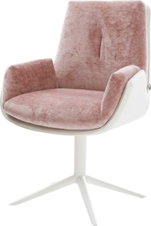 Drehstuhl Clea-Flex Materialmix Echtleder Weiß-Rosé Fußkreuz Weiß 360° drehbar Wippfunktion