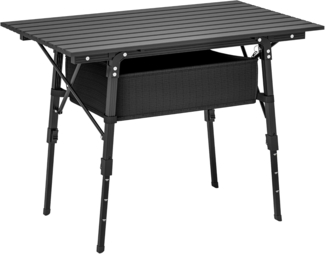 Outsunny Campingtisch Klappbarer, höhenverstellbarer, tragbarer Tisch (leichter Picknicktisch aus Aluminiumlegierung, 1-St, mit Aufbewahrungskorb und Tragetasche), für Gartenpartys im Freien, Grillen
