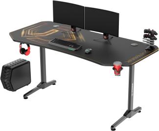 ULTRADESK Frag XXL | Ergonomischer Gaming-Schreibtisch mit großer Arbeitsfläche & XXL-Pad, 2 Kabeldurchlässe | Gut für Home Office, Fach für Steckdosenleisten | Stahlgestell, Goldenes Pad, 160x75 cm