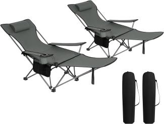 WOLTU 2er Set Campingstuhl klappbarer, Klappstuhl Liegestuhl für Outdoor, Angelstuhl Sonnenstuhl ultraleichter mit Armlehnen und Getränkehalter Grau