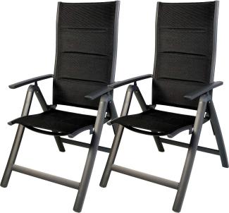 2 Stück Garten Comfort Klappstuhl Aluminium gepolstert Anthrazit/Schwarz