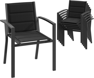 JUMMICO Garten Stapelstühle mit Armlehnen, Aluminium Outdoor Garten Stühle mit Baumwollsitz für Balkon, Terrasse, Garten - Set aus 6 Stück, DunkelGrau