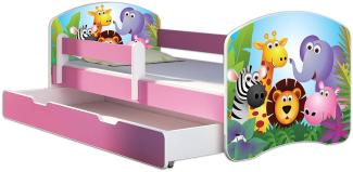 Kinderbett Jugendbett mit einer Schublade und Matratze Rausfallschutz Rosa 70 x 140 80 x 160 80 x 180 ACMA II (01 Zoo, 80 x 180 cm mit Bettkasten)