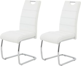 2er Set Schwingstuhl Flora - Kunstleder Weiß - verchromtes Metallgestell
