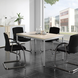 Konferenztisch Viereckfuß, 120x80cm, Weiß Lichtgrau