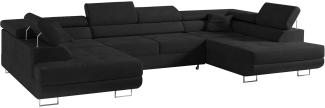 Ecksofa, Wohnzimmer U Couch, Polstersofa mit Bettkasten - GUSTAW-U - Schwarz Velours