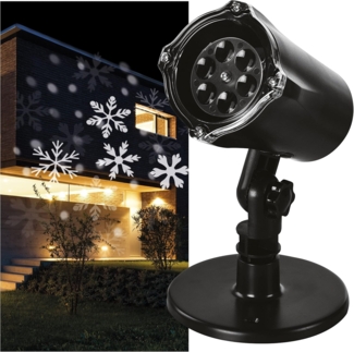 EMOS Schneeflocken LED Projektor, weiße Schneeflocken mit Schneien-Effekt, Fassaden-, Wand- und Mauer-Projektion, IP44, Weihnachtsbeleuchtung für Außen & Innen, 3m Kabel, Schwarz, DCPC04