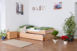 Einzelbett/GästebettEasy Premium Line K1/1h inkl. 2. Liegeplatz und 2 Abdeckblenden, 90 x 200 cm Buche Vollholz massiv Natur