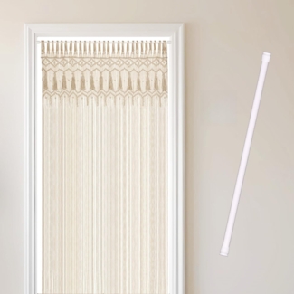 Cozyor Türvorhang Makramee 132 x 200 cm Boho Vorhang Fenstervorhang Raumteiler (1 St), Schlaufen, Baumwolle, mit Vorhangstange ohne Bohren beige, Wandteppich Wandbehang