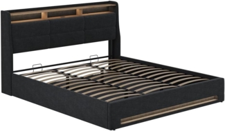 Polsterbett Christin Anthrazit/Eiche 180x200 mit LED und USB-Anschluss Vitalispa